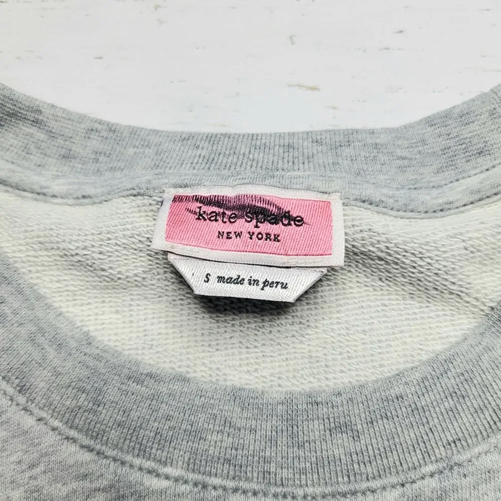 Kate‎ Spade Wink Graphic Sweatshirt Gray Pink Crewneck Pullover Cotton Small